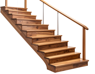 Isometric View of Floating Wooden Curved Stairs – PNG with Transparent Background