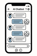 Obraz premium Flat Vector AI Chatbot App Interface on Smartphone Screen – Minimalist Virtual Assistant UI Design