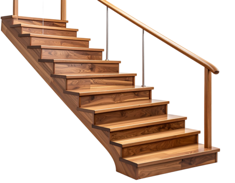 Isometric View of Floating Wooden Curved Stairs – PNG with Transparent Background
