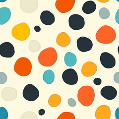 Colorful playful irregular polka dot pattern on a cream background. Modern abstract design for textile, fabric, and wallpaper.