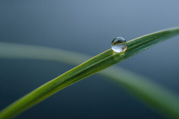 closeup of dewdrop on simple plant emphasizing light and texture