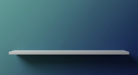 Minimalist floating shelf against a serene teal and navy gradient wall