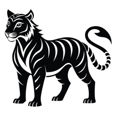 Majestic Tiger Illustration Standing Proudly Striking Black and White Design Emblematic Wildlife Art and Decorative Animal Motif
