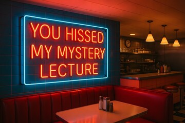 Retro Diner Neon Sign Mystery Lecture Night Atmosphere