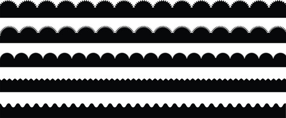 Scalloped Edge seamless simple scalloped borders and dividers set, vintage frill ornament and ribbon trim pattern decorative lace vector Illustration