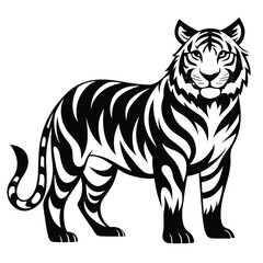 Striking Black and White Tiger Illustration A Majestic Feline Depicted with Bold Lines and Contrasting Colors Wildlife Art