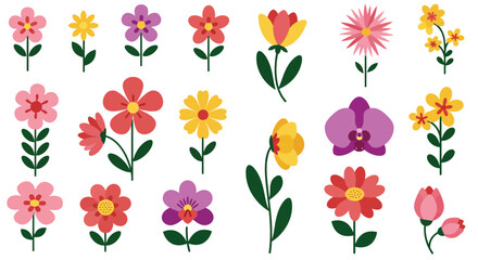 Stylized Cartoon Flower Collection – Vibrant and Playful Floral Illustrations for Kids, Decor, and Graphic Projects