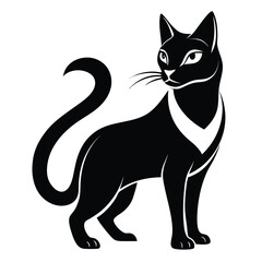 Elegant Black Cat Silhouette with Curled Tail a Captivating Feline Graphic Art Vector Illustration a Perfect Symbol for Style