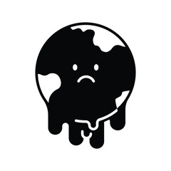 Sad Melting Earth Glyph Icon. Climate Anxiety Symbol. Global Warming Solid Style. Environmental Crisis Silhouette Planet.