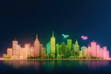 Obraz premium Futuristic City Nightscape with Neon Lights