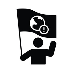 Climate Protest Glyph Icon. Person Holding Planet Sign. Global Warming Awareness Silhouette. Environmental Message Symbol.
