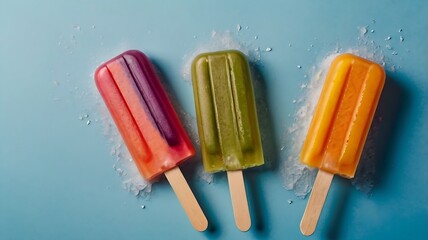 Top View of Assorted Popsicles on Blue Surface