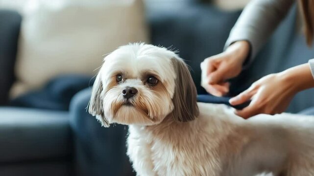 Dog being groomed at home