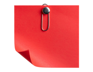 Red Sticky Note Pinned with Paperclip and Magnet – Isolated PNG
