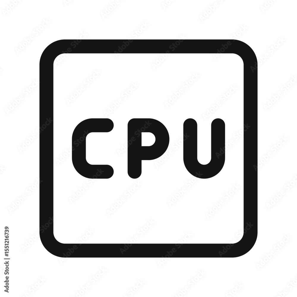 Poster CPU UI icon, microchip simple line user interface vector symbol
