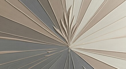 Abstract Sunburst Pattern with Textured Wood Grain Radiating From a Central Floral Design