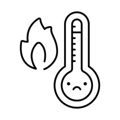 Thermometer Icon. Heat Overload Outline. Sad Face Temperature Symbol. Climate Warming Crisis Line Style.