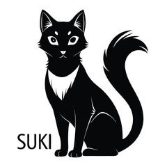 Elegant Silhouette of a Cat Named Suki a Striking Vector Illustration in Black and White with a Graceful and Sophisticated Design