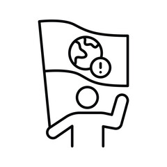 Protest Person Icon. Holding Planet Sign Outline. Climate Crisis Symbol. Global Warming Line Style.