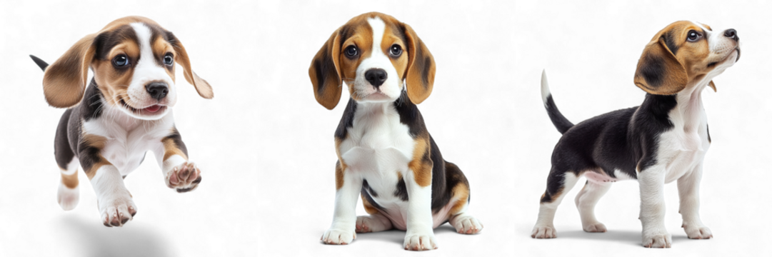 Set of cute beagle puppies isolated on transparent background PNG