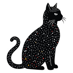 Stylized Black Cat with Colorful Cosmic Pattern A Whimsical and Artistic Feline Illustration Perfect for Art and Design