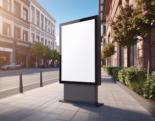 Outdoor Vertical City Poster Billboard Mockup on Sidewalk – Ideal for Urban Advertising, Promotions, and Marketing Presentations