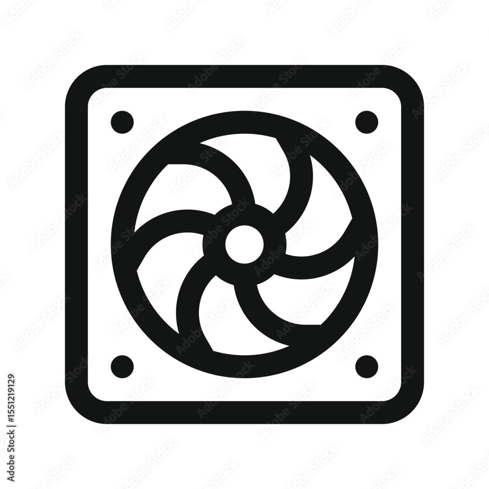 Poster cpu fan ui icon, personal computer cooler simple line user interface vector symbol