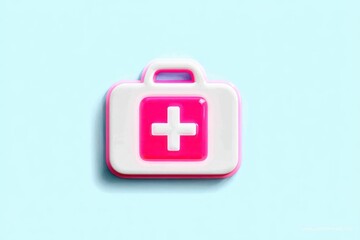 Obraz premium Pink And White First Aid Kit Icon Minimalist Design