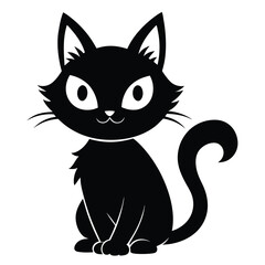 Cartoon Black Cat Silhouette Illustration A Classic Halloween Symbol With a Friendly Feline Grin and Upright Tail