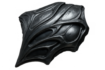 Studio shot of a dark metallic alien armor piece, isolated on transparent background, perfect for fantasy and sci-fi projects