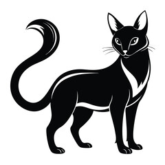 Elegant Black Cat Illustration Depicting Grace and Mystery with Curled Tail and Pointed Ears on a White Background