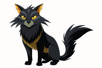 Illustration of a Sleek Black Cat with Golden Eyes and Accents Posing Elegantly on a White Background