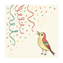 Festive Bird Celebration with Confetti and Streamers Illustration, Happy Occasion
