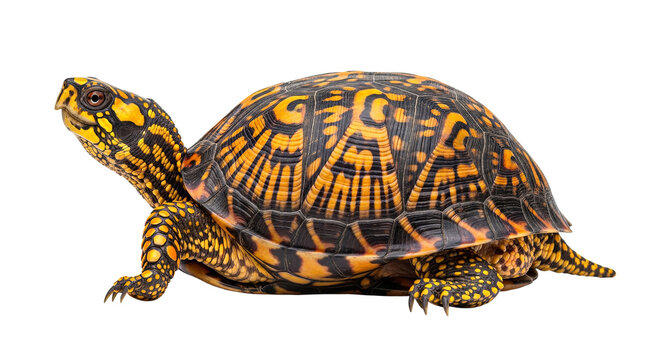 Eastern box turtle with vibrant shell pattern isolated on transparent background.