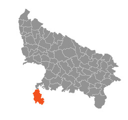 Lalitpur District Highlighted in Uttar Pradesh State Map of India