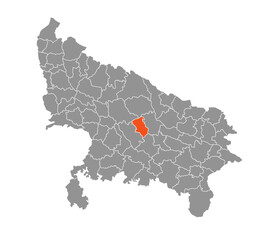 Lucknow District Highlighted in Uttar Pradesh State Map of India