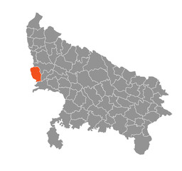 Mainpuri District Highlighted in Uttar Pradesh State Map of India