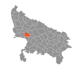 Mainpuri District Highlighted in Uttar Pradesh State Map of India