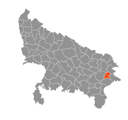 Mathura District Highlighted in Uttar Pradesh State Map of India