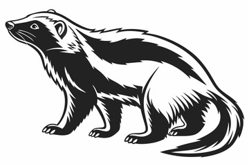 Monochrome Badger Illustration Depicting Wildlife Creature Standing with a Confident Posture, Showcasing its Distinctive Markings and Silhouette, Animal Artwork