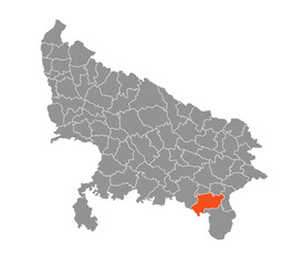Mirzapur District Highlighted in Uttar Pradesh State Map of India