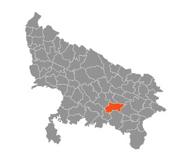 Pratapgarh District Highlighted in Uttar Pradesh State Map of India