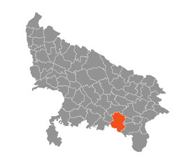 Prayagraj District Highlighted in Uttar Pradesh State Map of India
