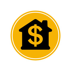 Obraz premium Home icon depicts value within yellow housing circle illustration vector