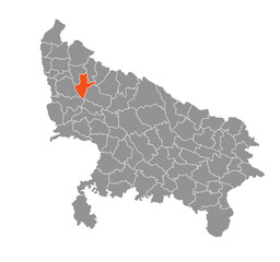 Sambhal District Highlighted in Uttar Pradesh State Map of India