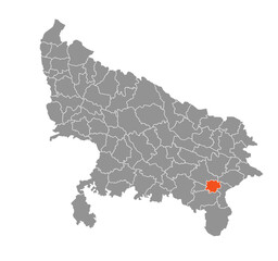 Bhadohi (Sant Ravidas Nagar) District Highlighted in Uttar Pradesh State Map of India