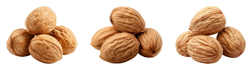 Assorted walnuts arranged artistically on a black background