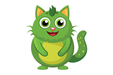 Adorable Green Cartoon Cat with Big Eyes and a Playful Smile Bringing Joy to the Viewer