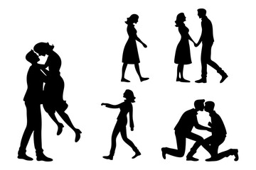 Obraz premium Romantic Silhouette Collection: A collection of romantic silhouette, showcasing diverse couple interactions. perfect to illustrate love and the intimacy between partners.