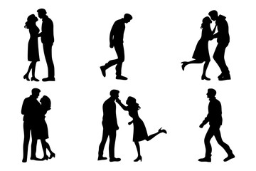 Obraz premium Romantic Silhouette Collection: A compilation of vector silhouettes depicting intimate moments of love, affection, and longing between couples.
